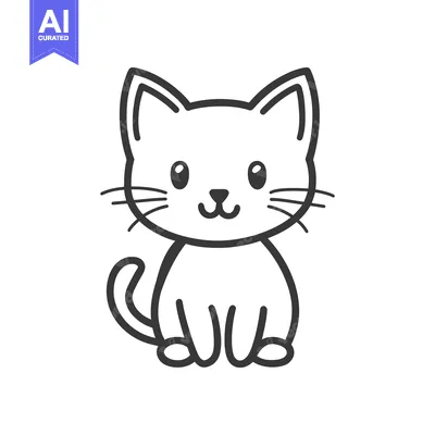 Aset premium populer: A cute black and white illustration of a small seated feline