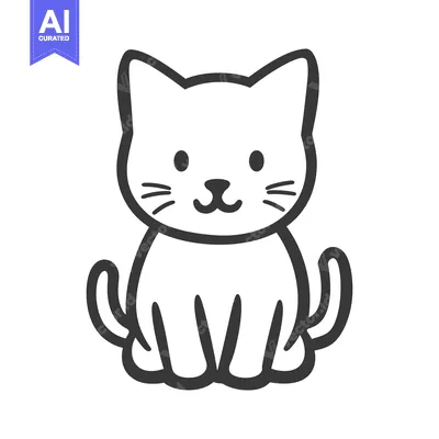 Aset desain premium: A minimalist illustration shows a seated cat with whiskers and a smile