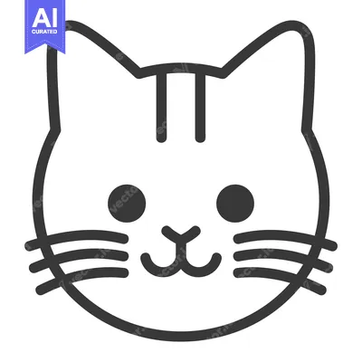 Premium design asset: This image shows a cute stylized cat face in black and white