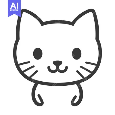 Aset desain premium: A simple black and white illustration of a cute cat face