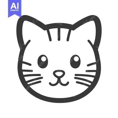 Aset premium populer: A simplistic and adorable cat face depicted in line art style