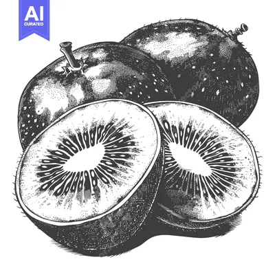 Popular premium asset: Whole kiwifruit and two halved kiwifruit slices