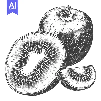 Premium design asset: A Detailed Illustration of Whole and Sliced Kiwis