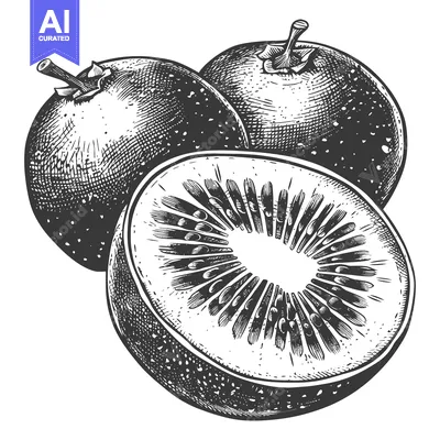 Aset desain premium: Hand Drawn Illustration of Whole and Halved Kiwis