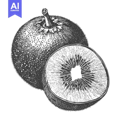 Aset desain premium: Whole Kiwi Fruit and a Sliced Kiwi Half