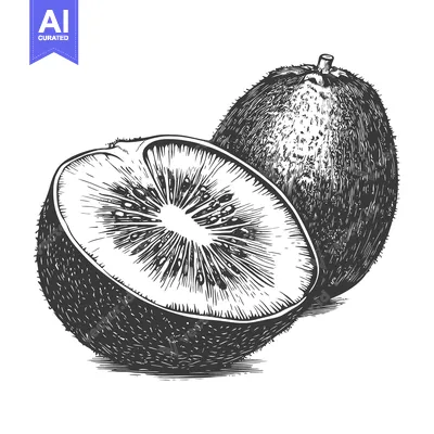 Premium design asset: A Detailed Illustration Of A Whole And Halved Kiwi Fruit