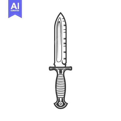 Aset desain premium: Black and white illustration depicting a sharp knife on white backdrop