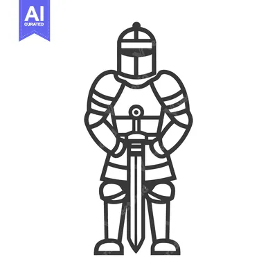 Premium design asset: A fully armored knight holding a longsword standing upright in readine