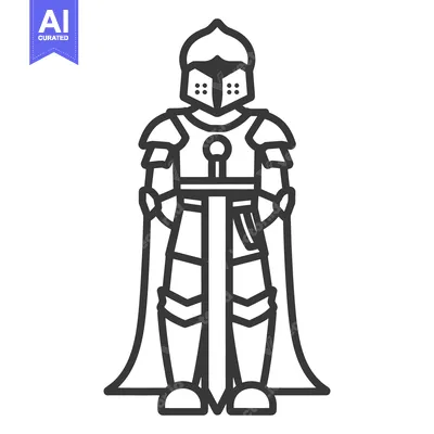 Aset desain premium: An illustration of a medieval knight in full shining armor