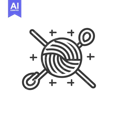 A depiction of yarn ball with knitting tools and crosses