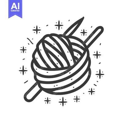 Aset premium populer: A stylized illustration depicting yarn and knitting needles