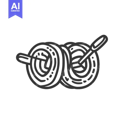 Popular premium asset: A black and white illustration of cooked spaghetti and utensil
