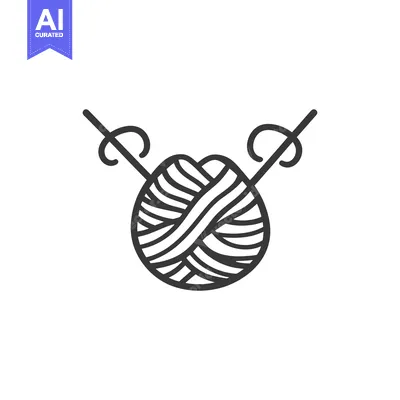 Aset desain premium: A minimalist black and white illustration of yarn and needles