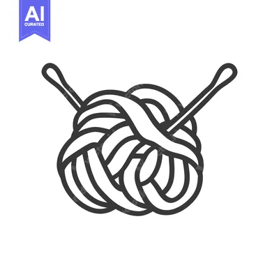A stylized graphic depiction of yarn and knitting needles