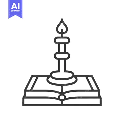 Aset desain premium: A stylized black and white drawing of a candlestick and book