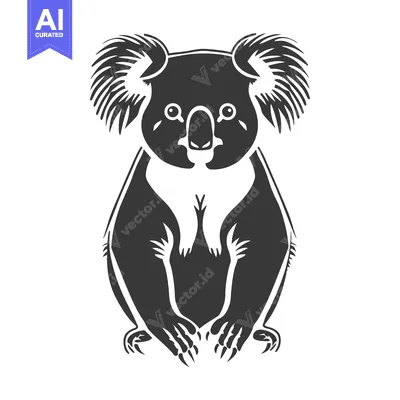 A monochrome image of a seated koala bear illustration