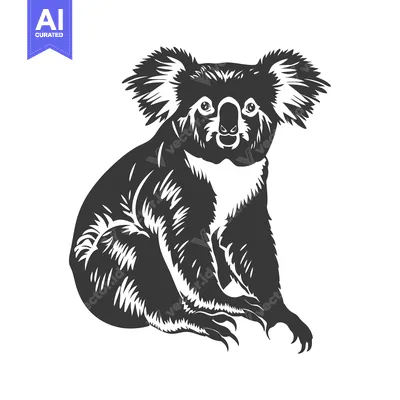 Premium design asset: A stylized monochrome graphic illustration of a koala bear sitting