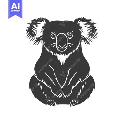 Aset premium populer: A black and white seated illustration of a cute koala bear