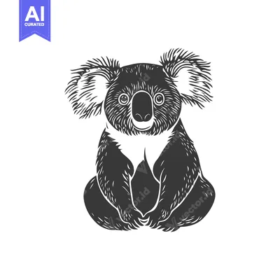 Popular premium asset: A monochrome artistic illustration of a koala bear sitting down