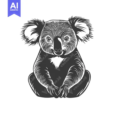 Aset desain premium: A charming illustrated koala sitting and gazing at the viewer