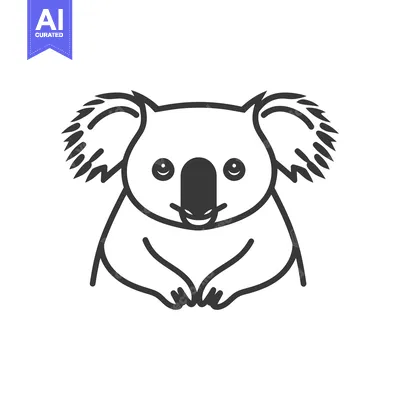 Premium design asset: A black and white line drawing of a smiling koala