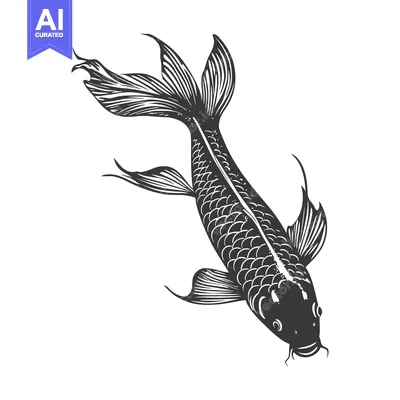 Aset desain premium: A detailed illustration of a fish swimming downward in water