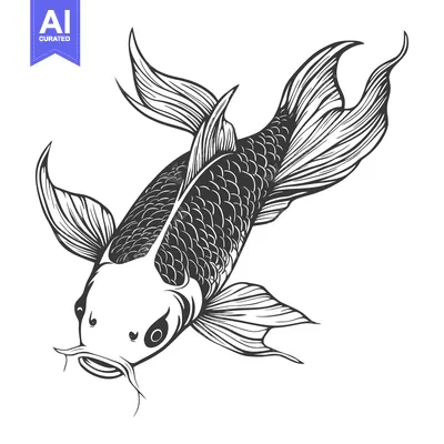 Aset premium populer: An illustration of an elegant black and white koi fish