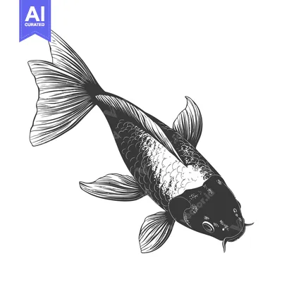 Aset premium populer: A detailed ink illustration of a koi fish swimming gracefully