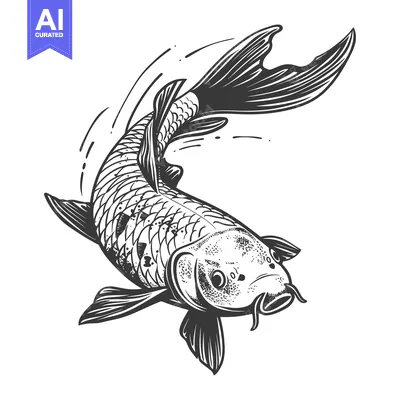 Popular premium asset: A stylized black and white illustration of a koi fish swimming