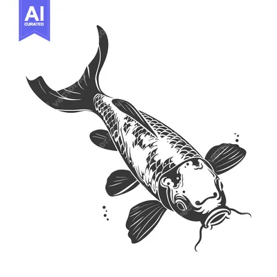 Aset premium populer: Stylized illustration depicts a black and white carp fish design