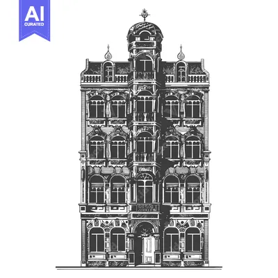 Popular premium asset: Elegant Vintage Building Architectural Drawing