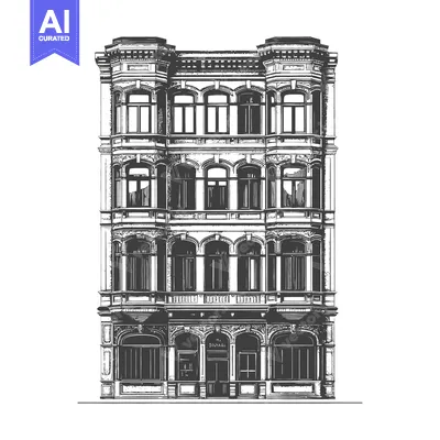 Elegant Victorian Era Building Architectural Sketch