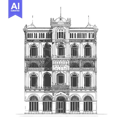 Aset desain premium: Elegant Grand Building Architectural Sketch Design