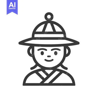 Premium design asset: A simple line drawing of a person wearing a hat