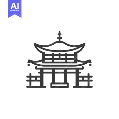 Premium design asset: A stylized line drawing of a traditional asian pagoda temple