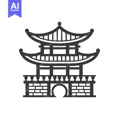 Aset desain premium: A symmetrical illustration depicts an asian style building structure