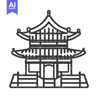 Aset premium populer: Two tiered east asian building illustration with detailed architectura