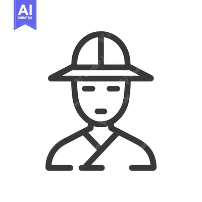 Aset desain premium: A simplified graphic icon of a person with a wide brim hat
