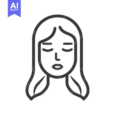 Popular premium asset: Simple linear line drawing illustration of a face with closed eyes