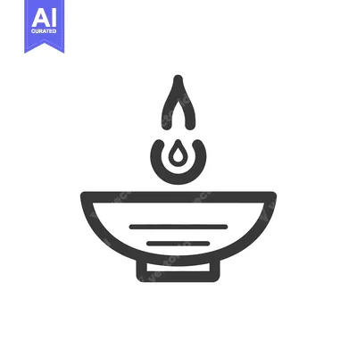 Aset desain premium: A stylized drawing depicting a bowl with flame above it