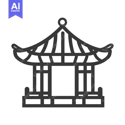 Aset desain premium: A simple linear illustration representing an oriental architectural st