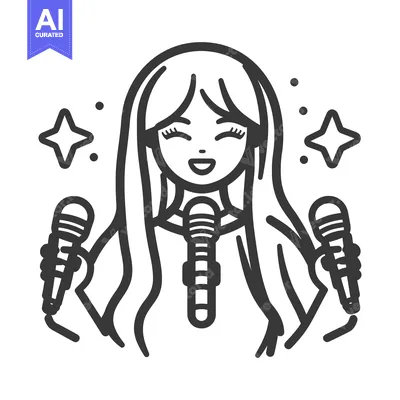 Premium design asset: An illustration of a woman singing into multiple microphones happily