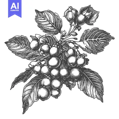 Aset desain premium: Hand Drawn Illustration Of A Branch Of Berries And Leaves