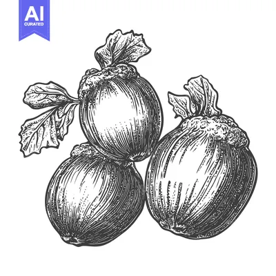 Premium design asset: Three Kohlrabi Bulbs with Leaves Illustrated