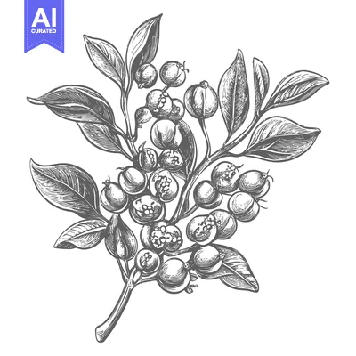Aset premium populer: Hand Drawn Illustration Of A Branch With Berries And Leaves