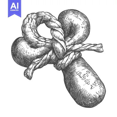 Engraved illustration of rope bound stones or weights