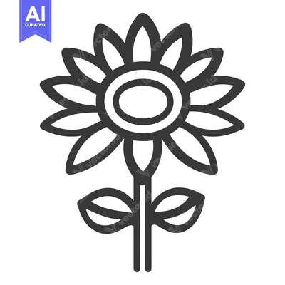 Aset premium populer: A stylized outline depiction of a sunflower against a white background