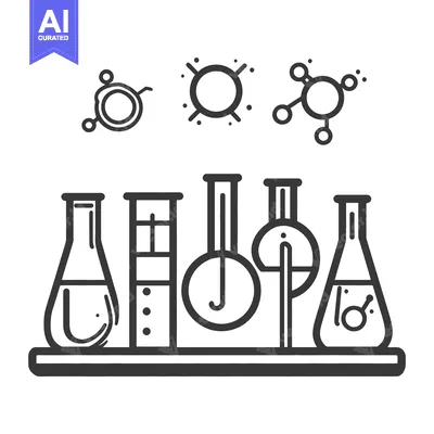 Aset desain premium: Simple black outline icons representing science and laboratory equipme