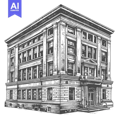 A Detailed Illustration Of A Grand Corner Building