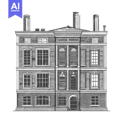 Aset premium populer: Elegant Brick Building Architectural Drawing Design
